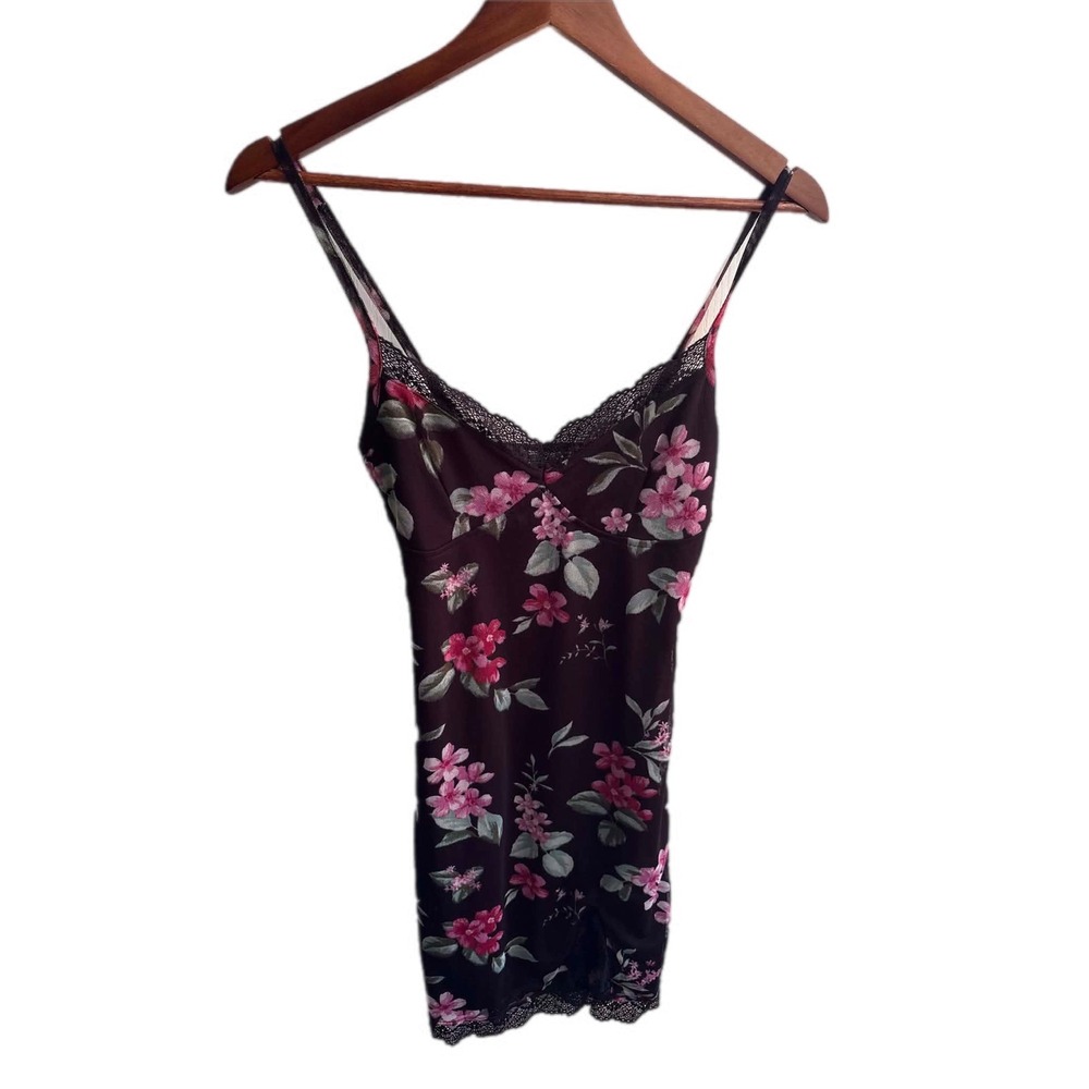 Jolie & Joy Floral Mesh‎ Mini Dress Womens Medium Brown Pink Excellent Lace Trim